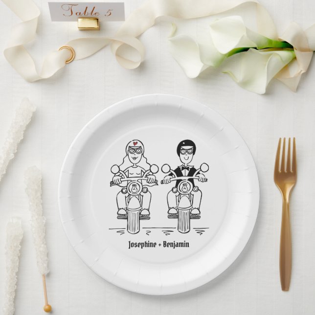 Biker Motorcycle Wedding Paper Plates (Wedding)