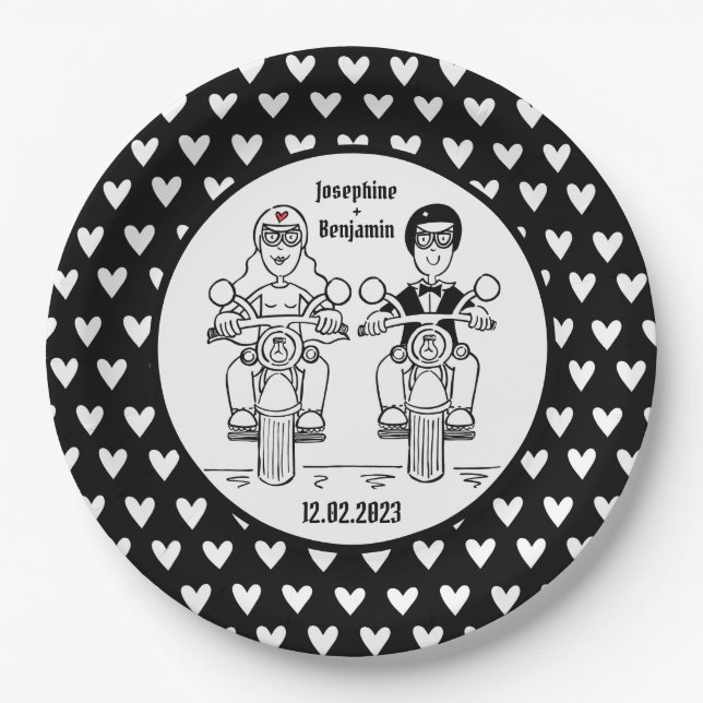 Biker Motorcycle Wedding Party Food Paper plate (Front)