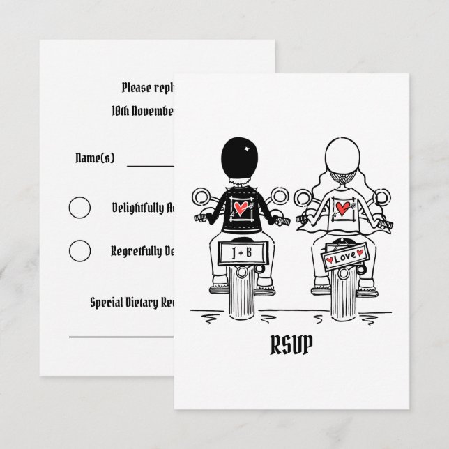 Biker Motorcycle Wedding RSVP to Invitation (Front/Back)
