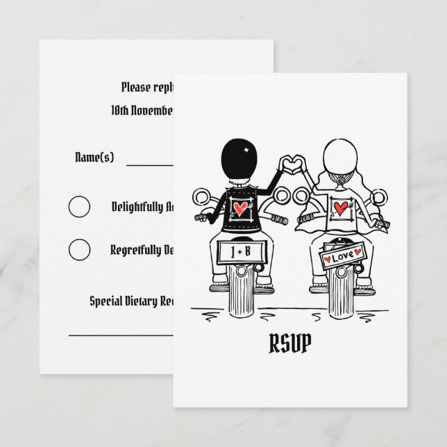 Biker Motorcycle Wedding RSVP to Invitation (Front/Back)