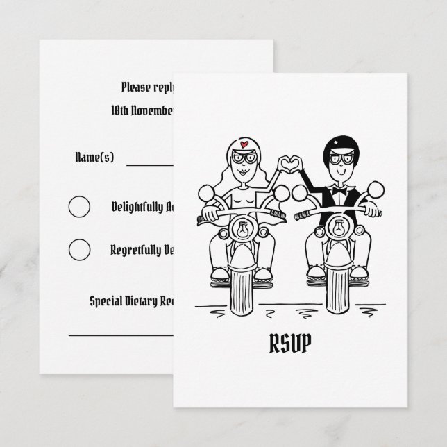 Biker Motorcycle Wedding RSVP to Invitation (Front/Back)