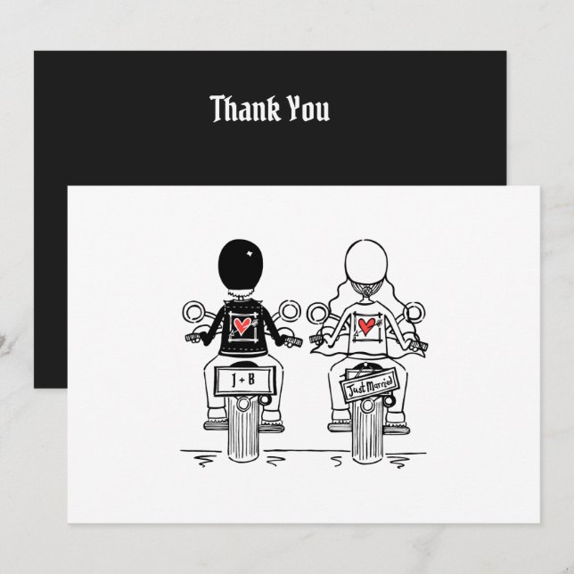 Biker Motorcycle Wedding  Thank You Card (Front/Back)
