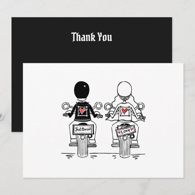 Biker Motorcycle Wedding  Thank You Card (Front/Back)