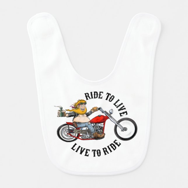 biker motorcyclist wrinkles to live baby bib (Front)