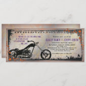 Biker or Motorcycle Wedding Invitation - Purple (Front/Back)