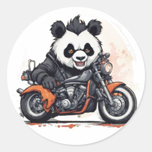 Biker Panda Classic Round Sticker