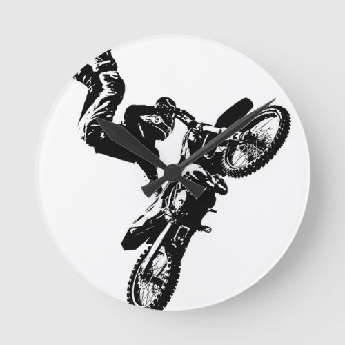 biker pop art motorcycle acrobatic speed sport round clock