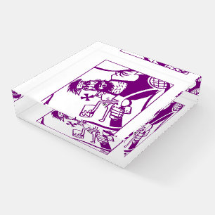 Biker purple clear glass square paperweight