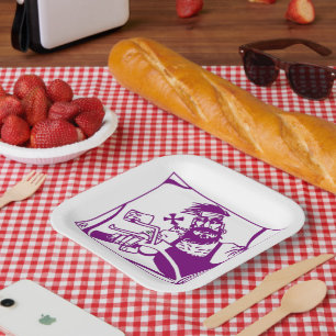 Biker purple square paper plates