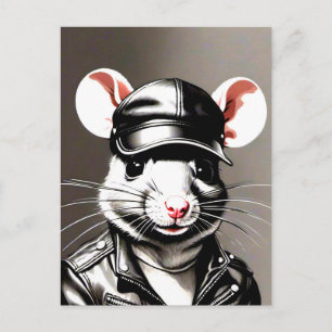 Biker Rat Wearing Leather Gear Postcard