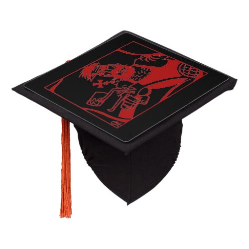 Biker red black graduation cap