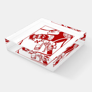 Biker red clear glass square paperweight