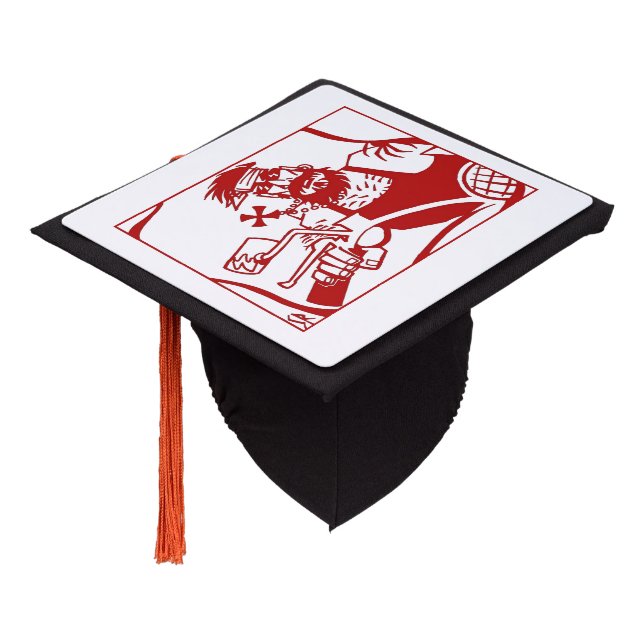 Biker red white graduation cap (Angled)