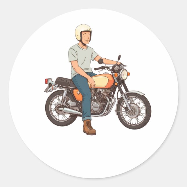 Biker Riding a Motorcycle  Classic Round Sticker (Front)