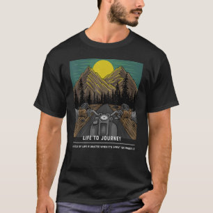 Biker Riding Motorcycle Outdoor Mountain View On T-Shirt