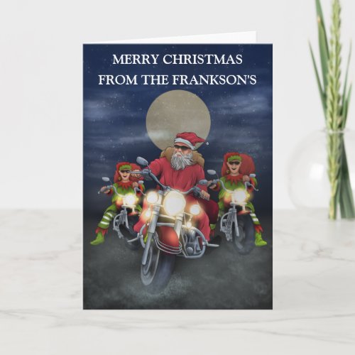 Biker Santa and his elves  Card