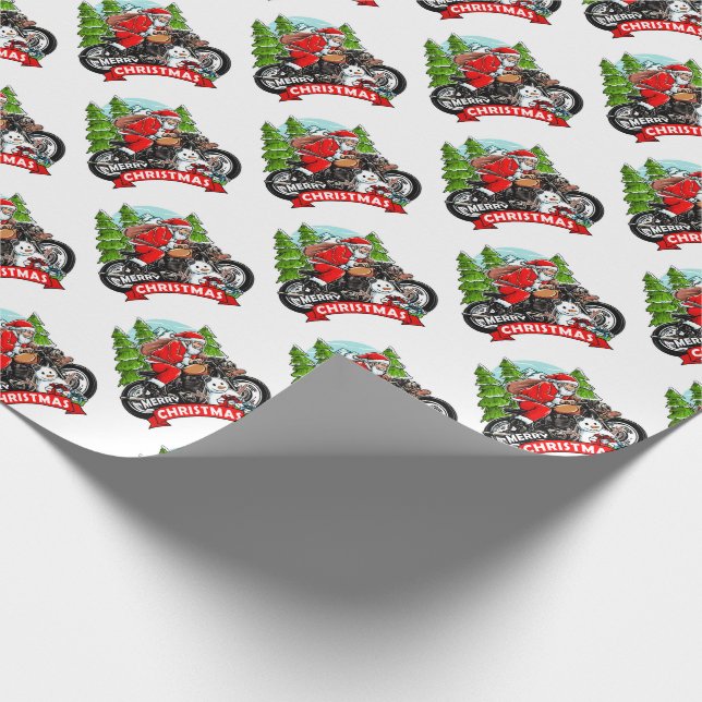 Biker Santa Christmas Wrapping Paper (Corner)