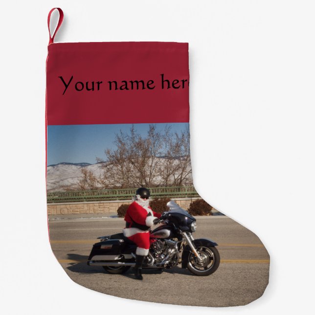 Biker Santa Claus Customizable Christmas Stocking (Front)