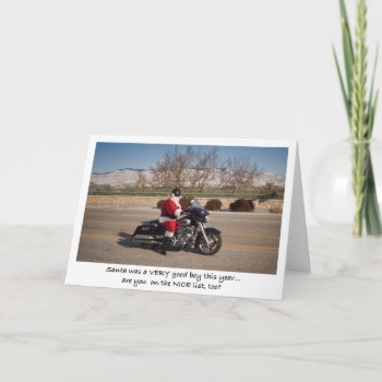 Biker Santa Claus Good Boy Holiday Card by erinphotodesign at Zazzle