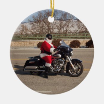 Biker Santa Claus Motorcycle Ornament by erinphotodesign at Zazzle