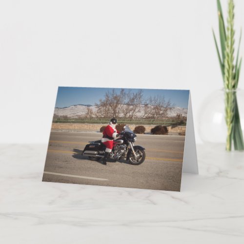 Biker Santa Claus on motorcycle Holiday Card