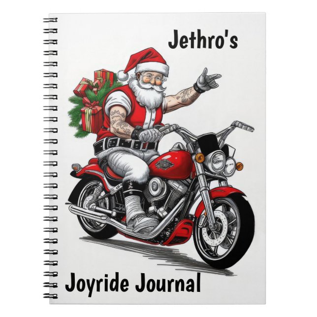 Biker Santa Claus Personalized Notebook (Front)