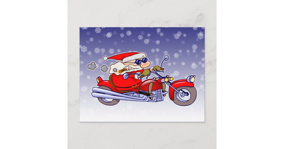 Biker Santa Holiday Postcard | Zazzle.com