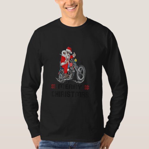 Biker Santa Motorcycle Fan Merry Christmas Xmas Ho T_Shirt