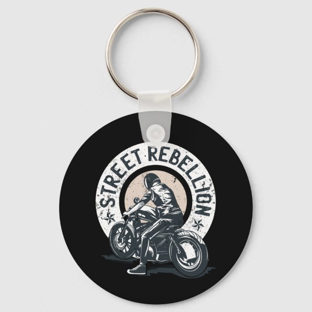 Biker Scorcher on a Motorcycle Keychain (Front)