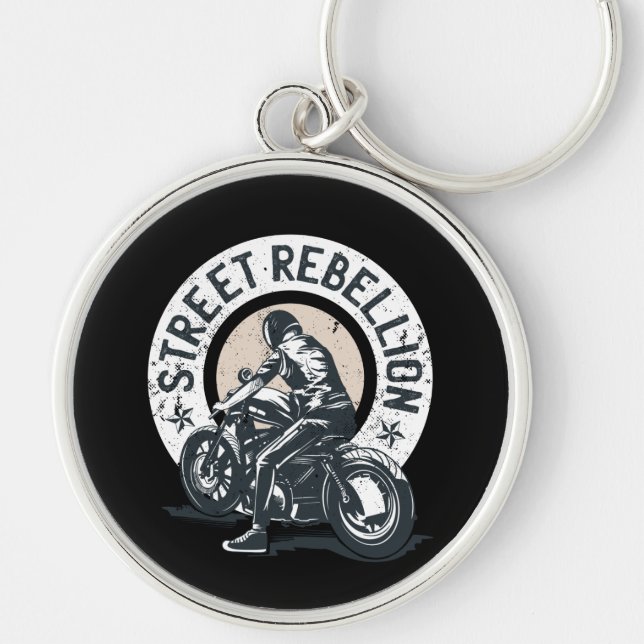 Biker Scorcher on a Motorcycle Keychain (Front)