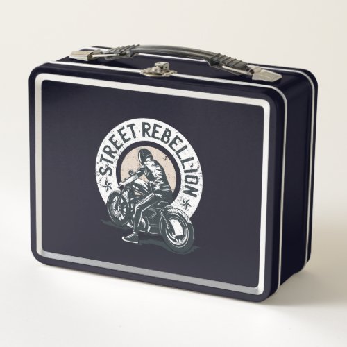 Biker Scorcher on a Motorcycle Metal Lunch Box