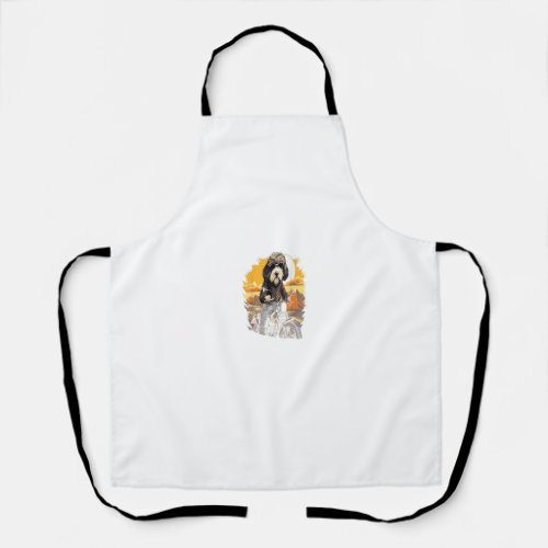 Biker Sheepadoodle Dog Riding Motorcycle Apron