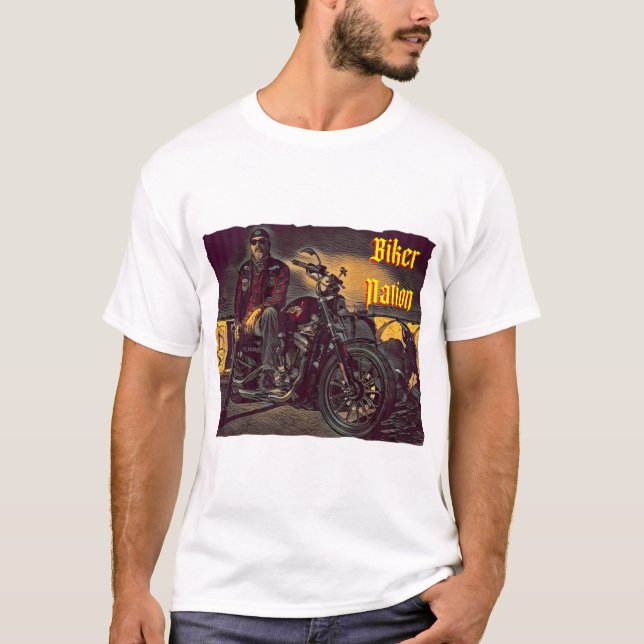 Biker sitting on his Harley T-Shirt (Front)