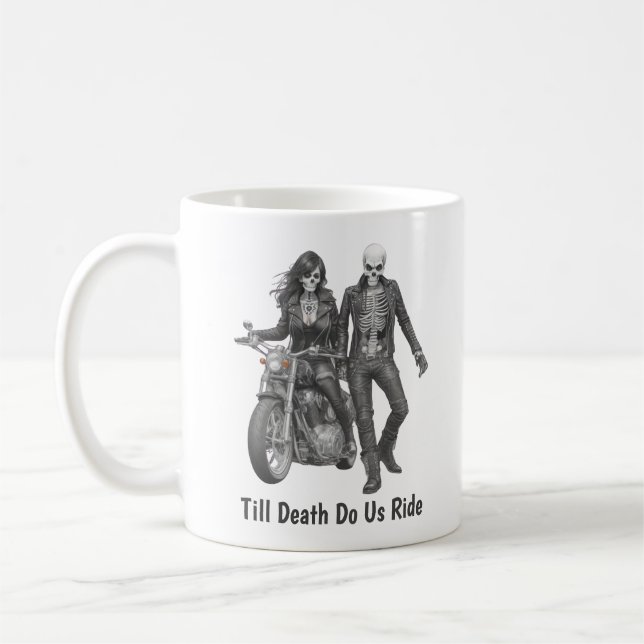 Biker Skeleton Couple Coffee Mug (Left)