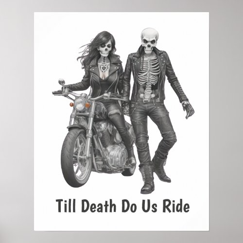 Biker Skeleton Couple Poster