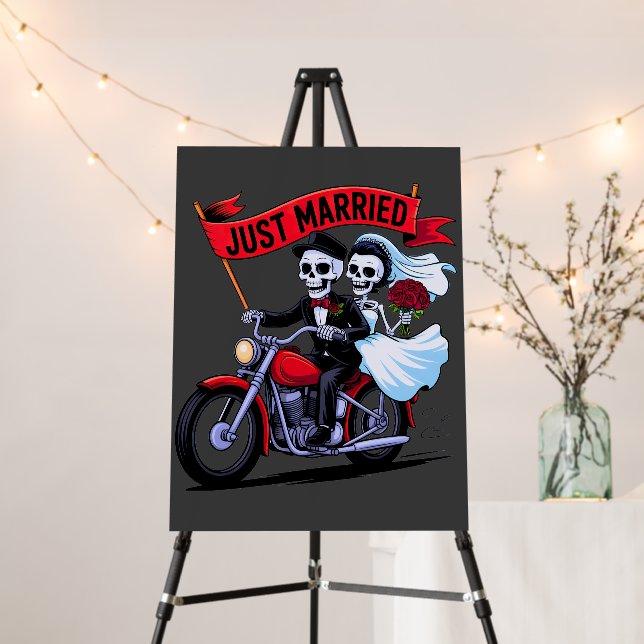 Biker Skeleton Couple Wedding Welcome Sign (In Situ (Stand))