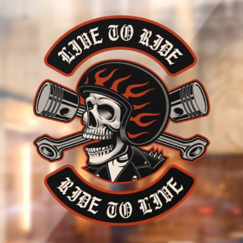 Biker Skull Crossed Pistons Live To Ride Window Cl Window Cling