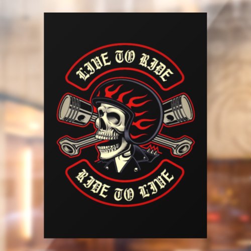 Biker Skull Crossed Pistons Live To Ride Window Cling