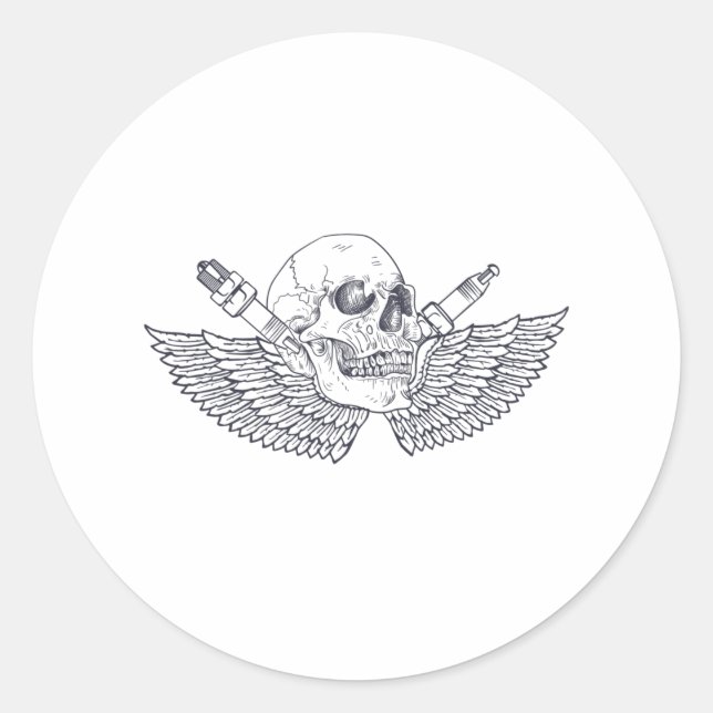 Biker Skull Head Beard Helmet Tattoo Cool Bike Classic Round Sticker (Front)