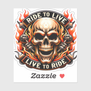Biker Skull Ride to Live Live to Ride Fiery Graph Sticker