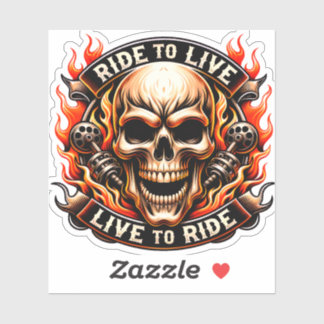 Biker Skull Ride to Live Live to Ride Fiery Graph Sticker
