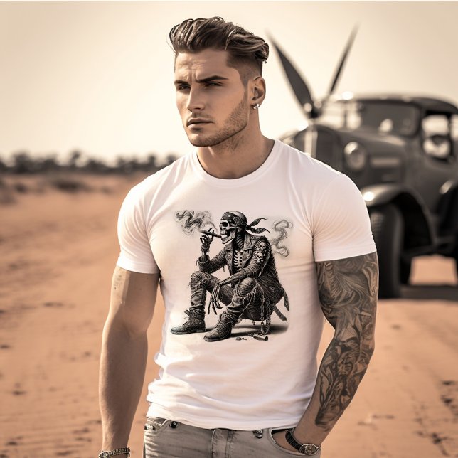 Biker Style Skeleton Smoking Cigar T-Shirt (Creator Uploaded)