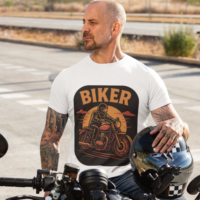 biker stylish motorcycle driver illustration T-Shirt (Creator Uploaded)