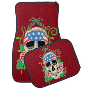 Biker Sugar Skull Car Floor Mat