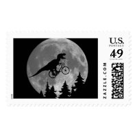 Biker t rex In Sky With Moon 80s Parody Postage