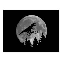 Biker t rex In Sky With Moon 80s Parody Postcard