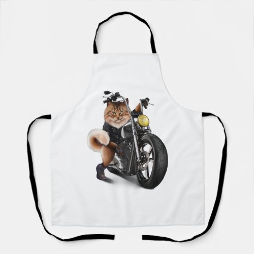 Biker Tabby Cat Riding Chopper Motorcycle Apron