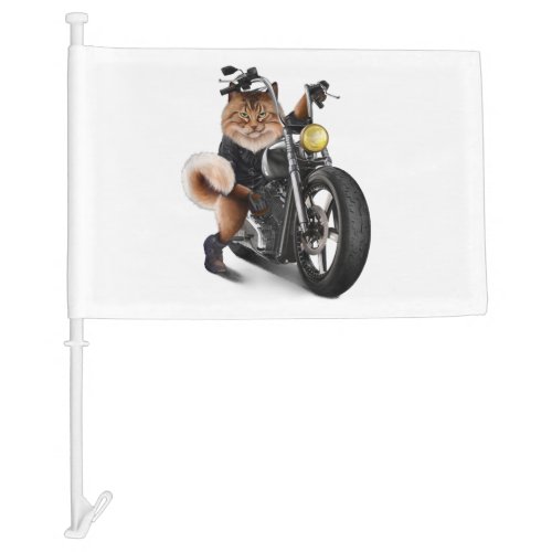 Biker Tabby Cat Riding Chopper Motorcycle Car Flag