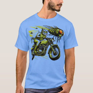 Biker Tabby Cat Riding Chopper Motorcycle Cicadas T-Shirt