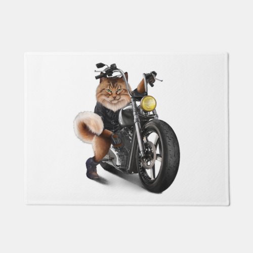 Biker Tabby Cat Riding Chopper Motorcycle Doormat